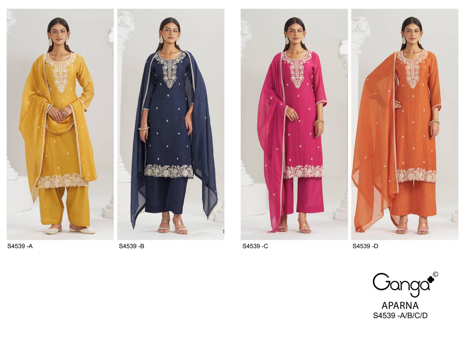 APARNA 4539 Series By GANGA FASHION Stylish Beautiful Colourful PURE BANARASI MUL Dresses At Wholesale Price